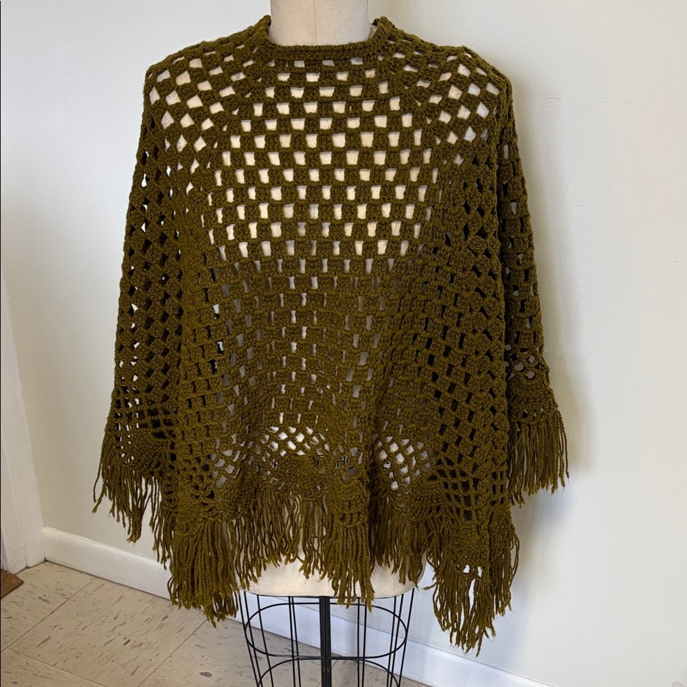 Free People Olive Green Crochet Poncho